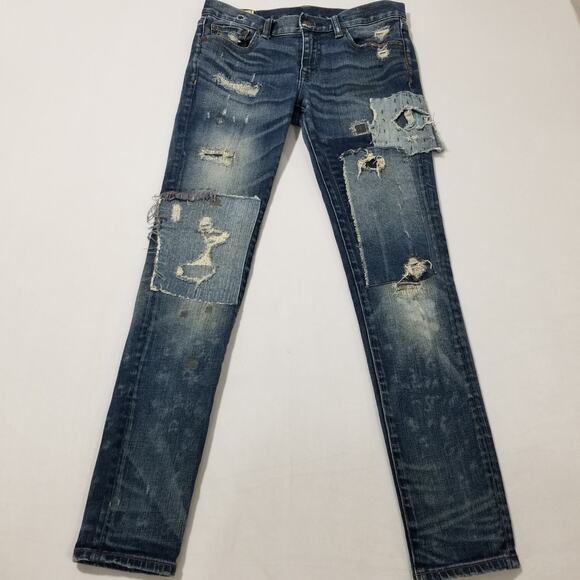 Polo Ralph Lauren Denim - Polo Ralph Lauren Jeans 29 Tompkins Patches Distressed Skater Skinny Band Preppy